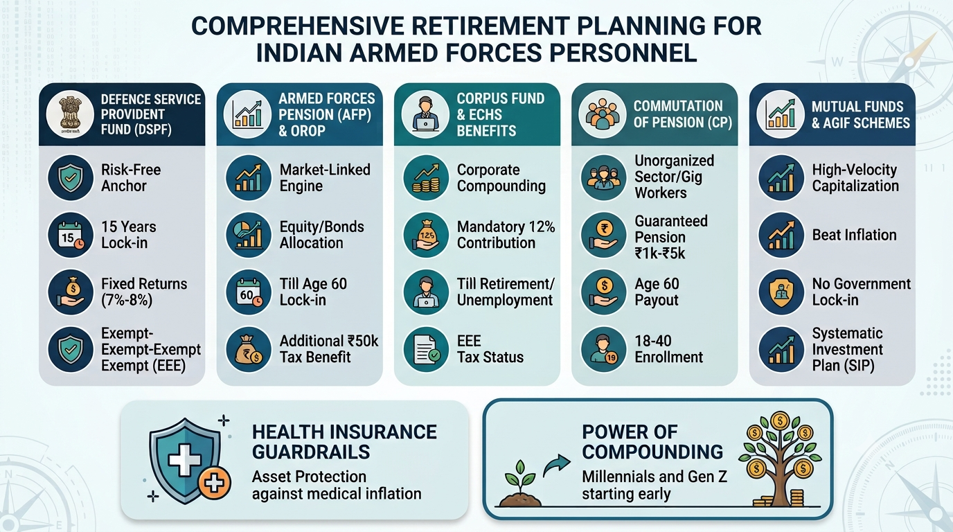 Comprehensive savings matrix for retirement planning in India, comparing PPF, NPS, EPF, APY, and Mutual Funds for Millennials and Gen Z
