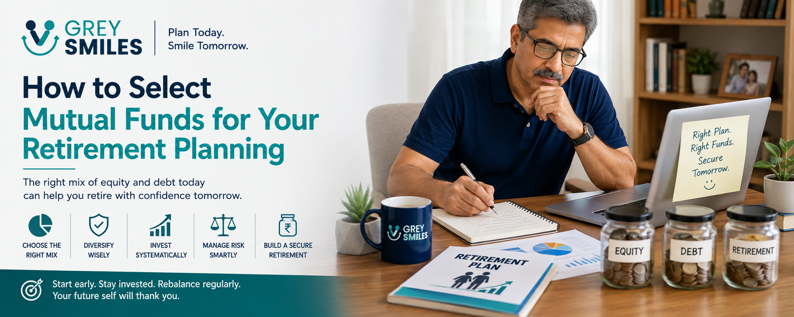 How to select mutual funds for retirement planning by balancing equity, debt and risk