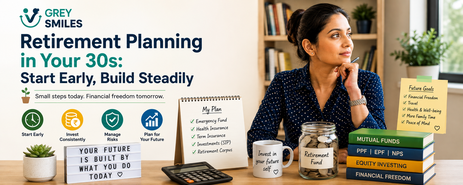 Indian woman planning retirement savings and investments in her 30s