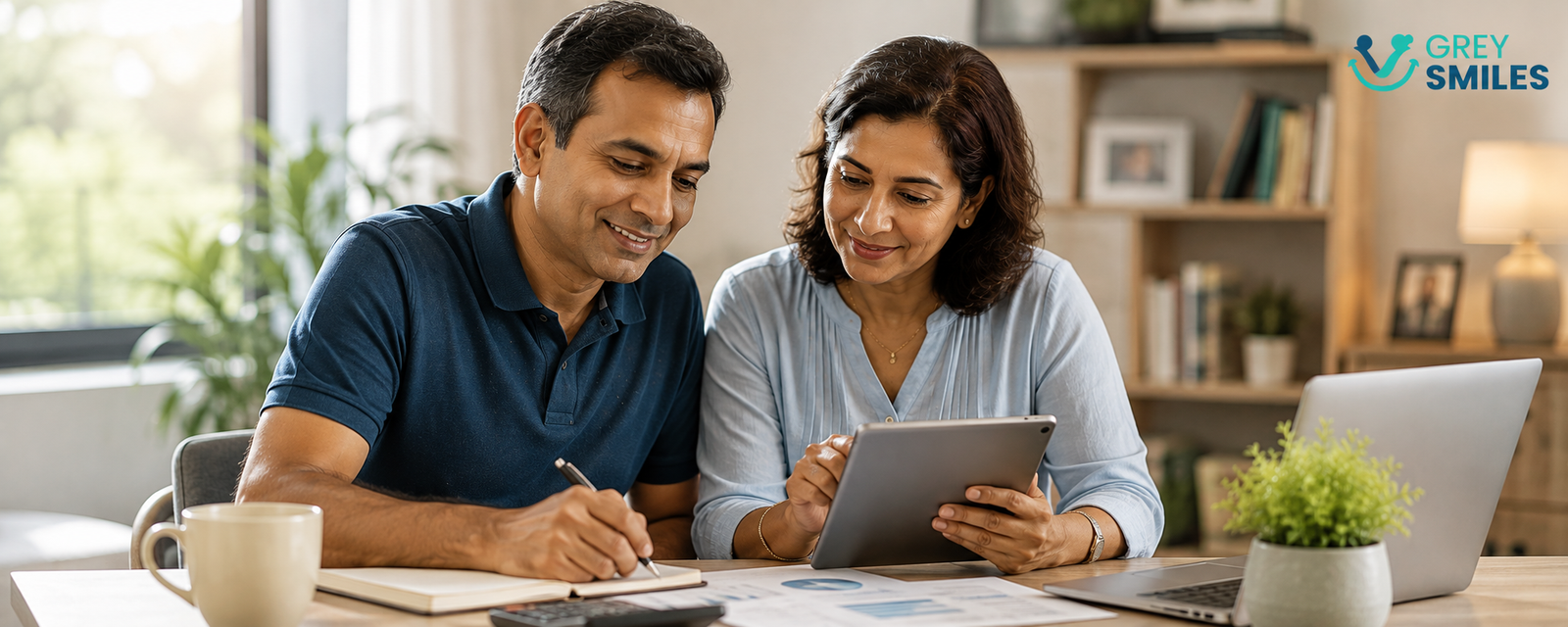 Indian couple discussing long-term investing and wealth building at home