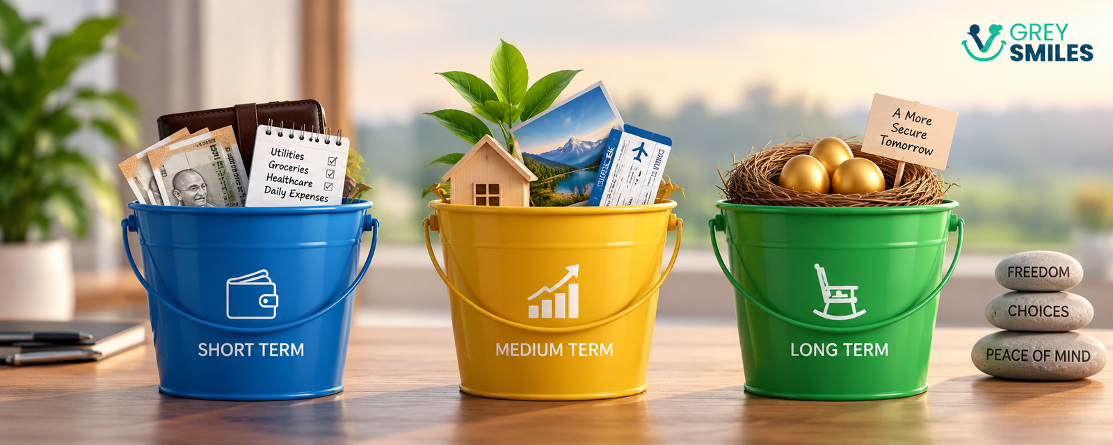 hree-bucket strategy for retirement showing short-term, medium-term and long-term money