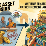 An infographic contrasting the 'Safe Asset Delusion' of traditional Indian savings like fixed deposits with a modern, diversified retirement architecture featuring equity and infrastructure bonds.