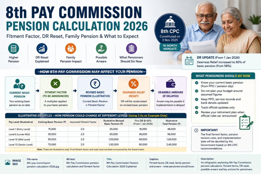 8th Pay Commission Pension Calculation: Fitment Factor, DR Reset & Net Hike Examples