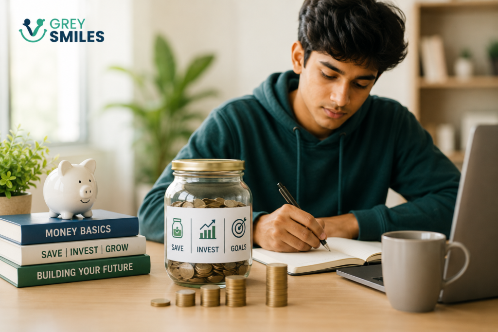Young person learning financial literacy and money management