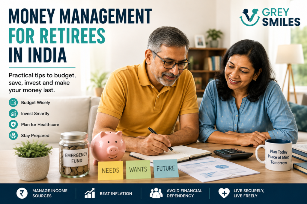 Indian retired couple planning their finances and managing money for retirement
