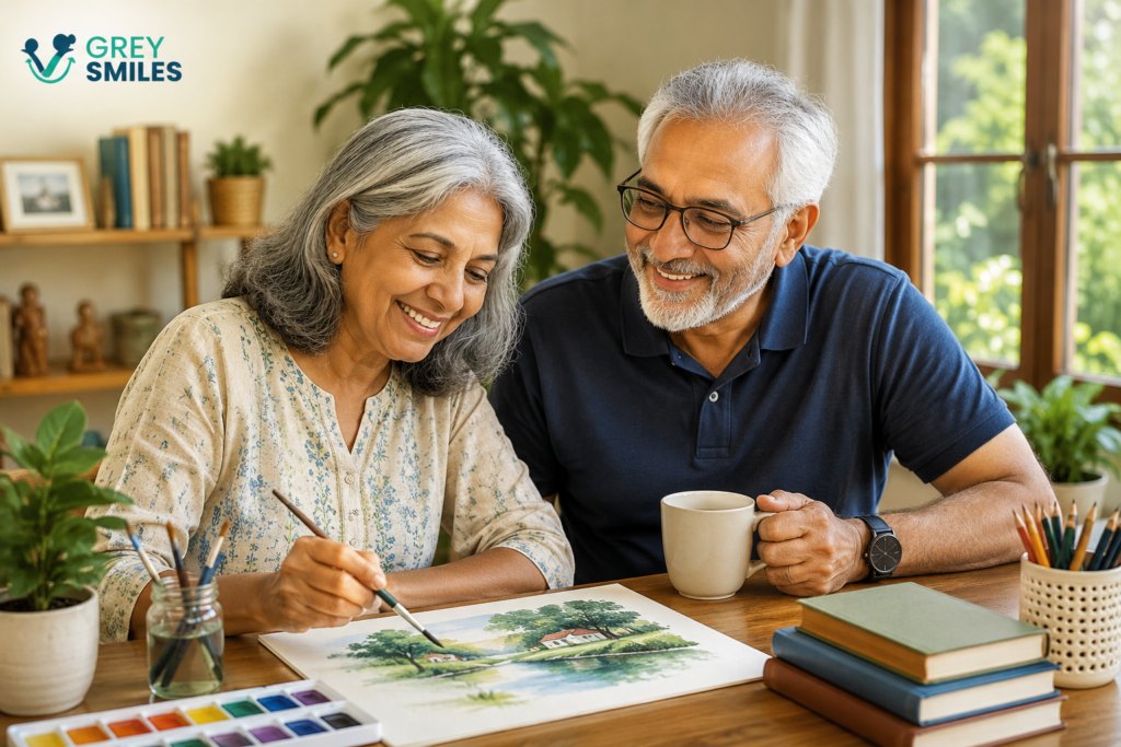 Older Indian couple exploring new interests after 60