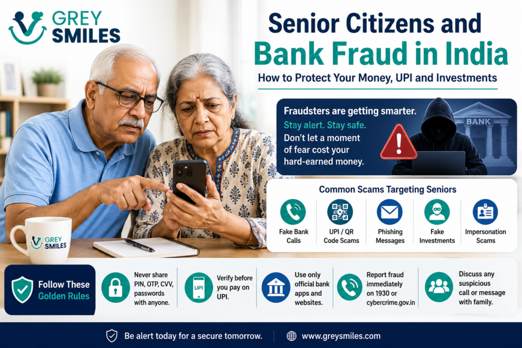 Senior citizen protecting finances from bank and UPI fraud in India