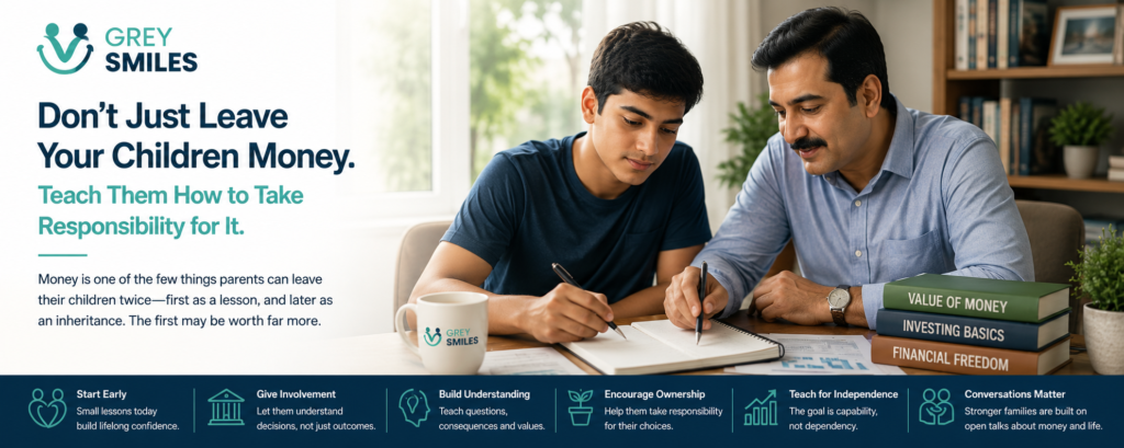 Father teaching son about money and financial responsibility