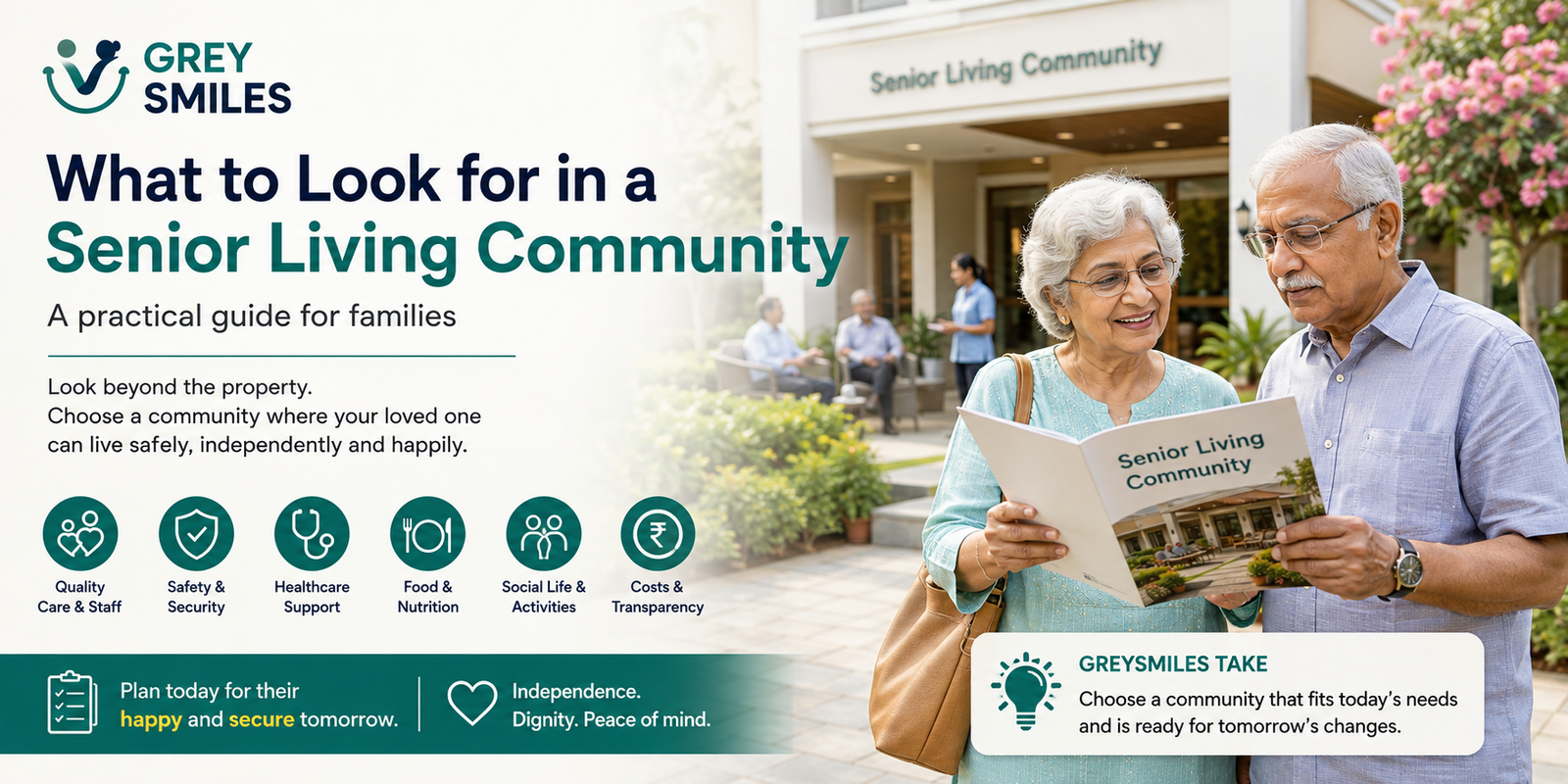 Indian couple exploring a senior living community