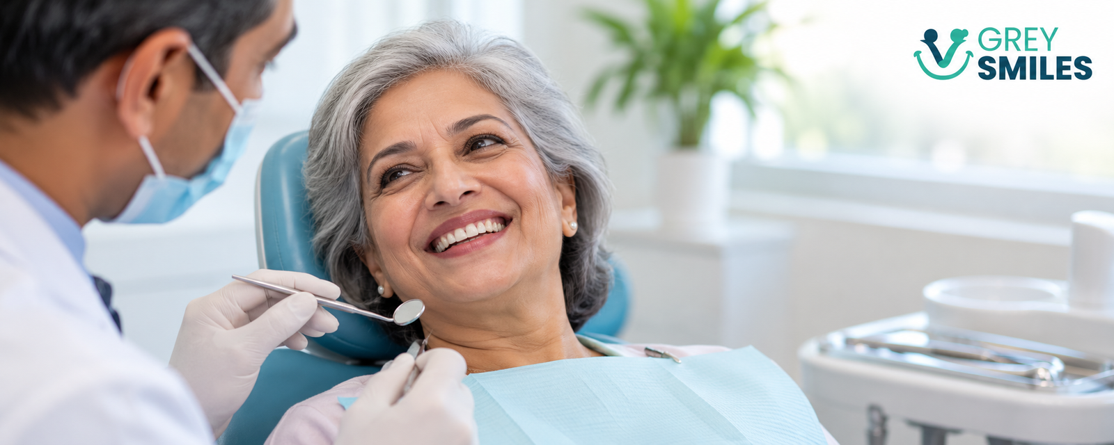 Older woman having a dental check-up for dental and gum health after 50