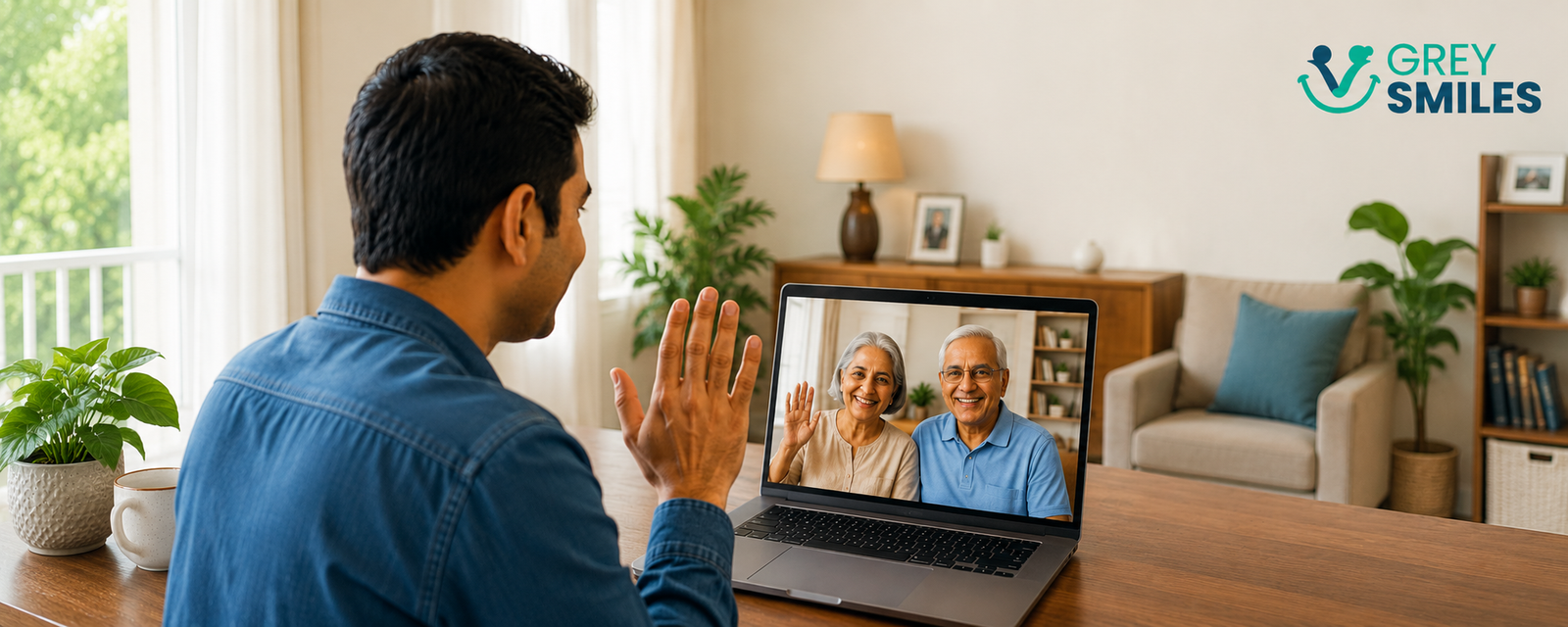 Parents in India speaking with their child abroad on a video call