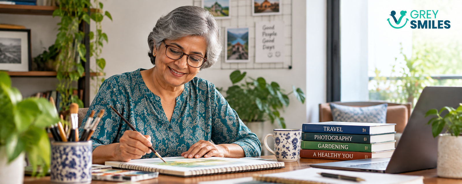 Older woman exploring a creative interest as part of a fulfilling life after 50