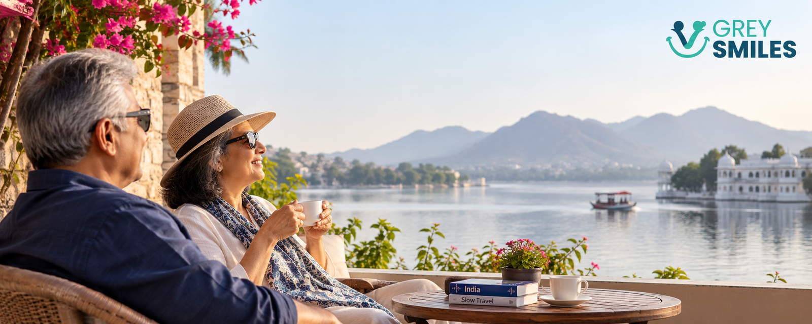 Older couple enjoying a relaxed slow travel holiday after 60