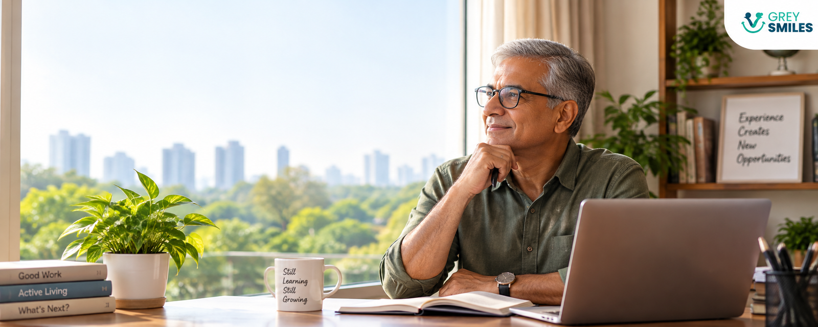 Older man considering whether to continue working before retirement