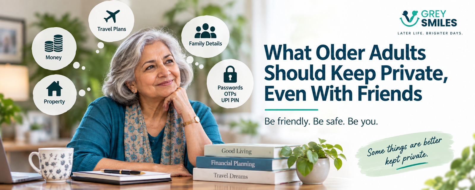 Older woman considering what personal information to keep private