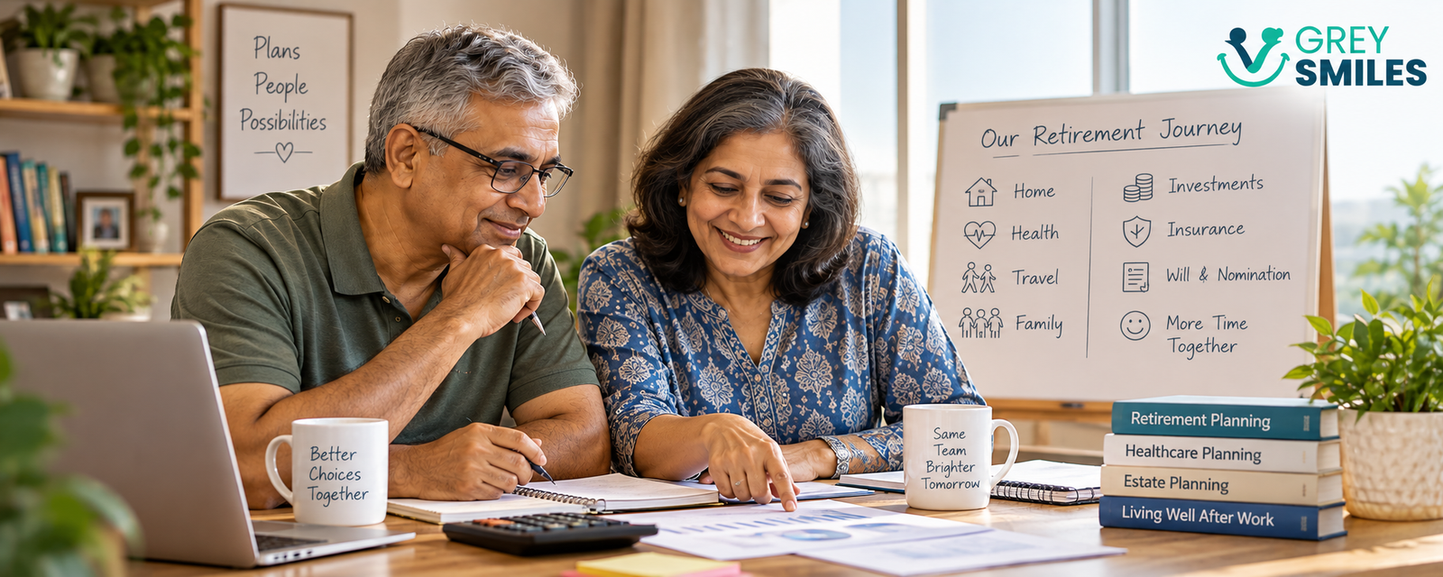 Couple discussing retirement planning and household finances